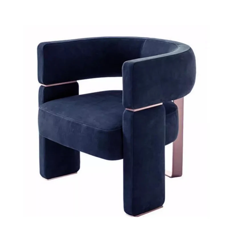 Contemporary Scandinavian Velvet Metal Plywood Curved Rectangular Accent Chair With Armrests Backrest For Living Room