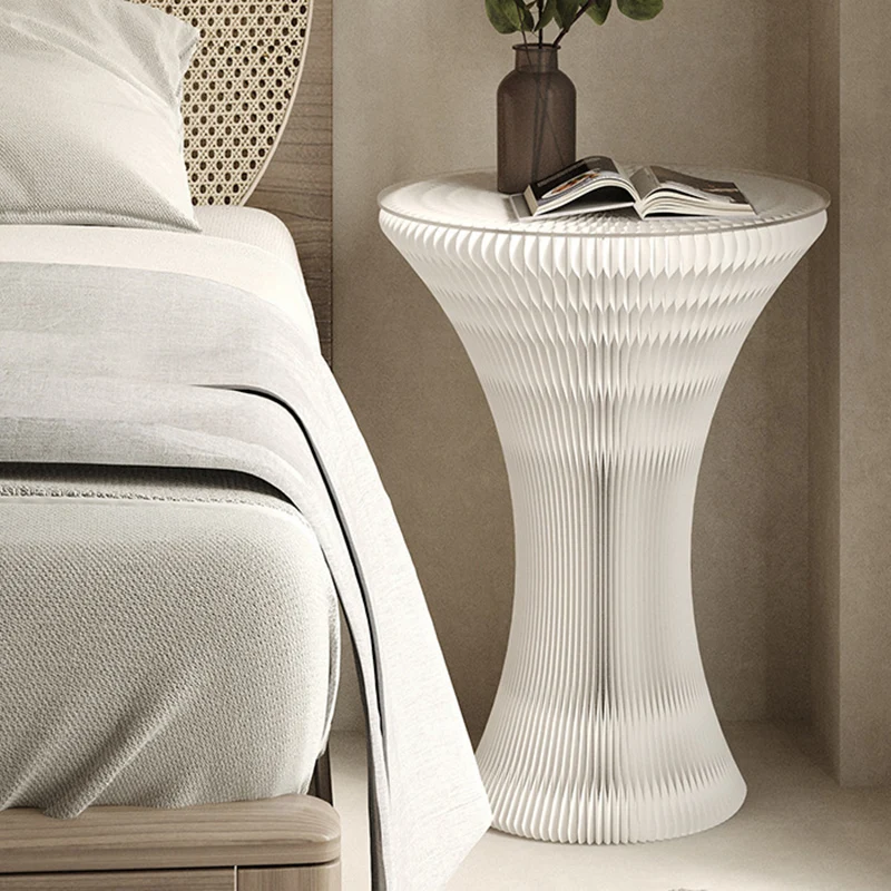 Contemporary Creative Kraft Paper PU Leather Acrylic Curved Round Side Table 1-Tier For Living Room