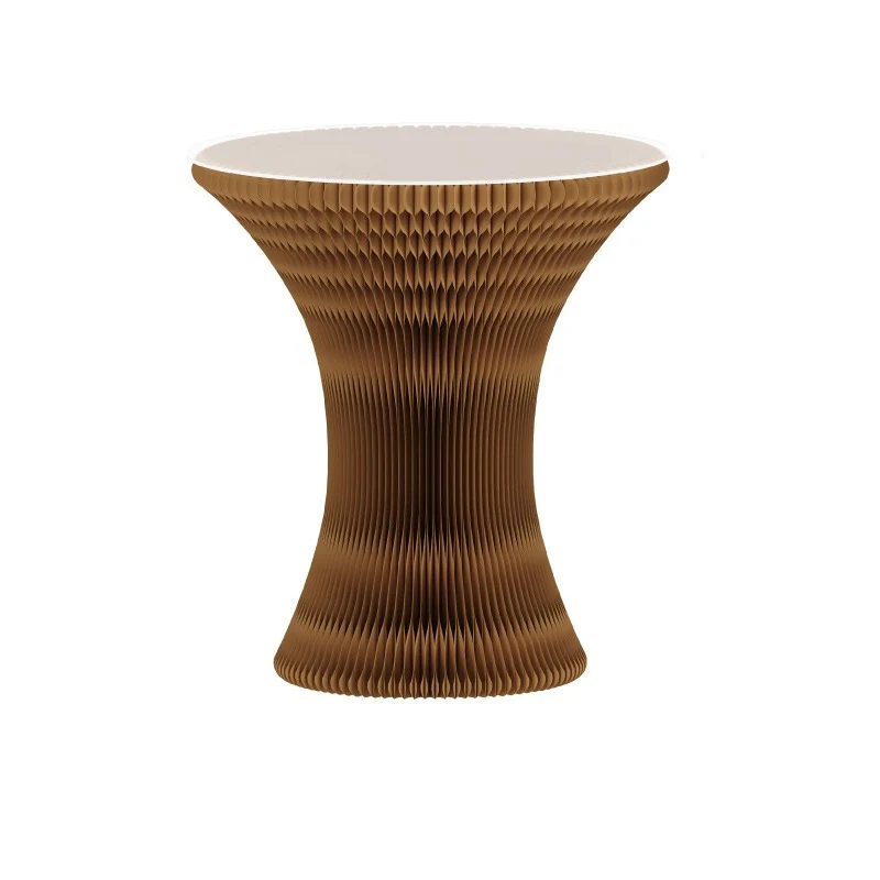 Contemporary Creative Kraft Paper PU Leather Acrylic Curved Round Side Table 1-Tier For Living Room