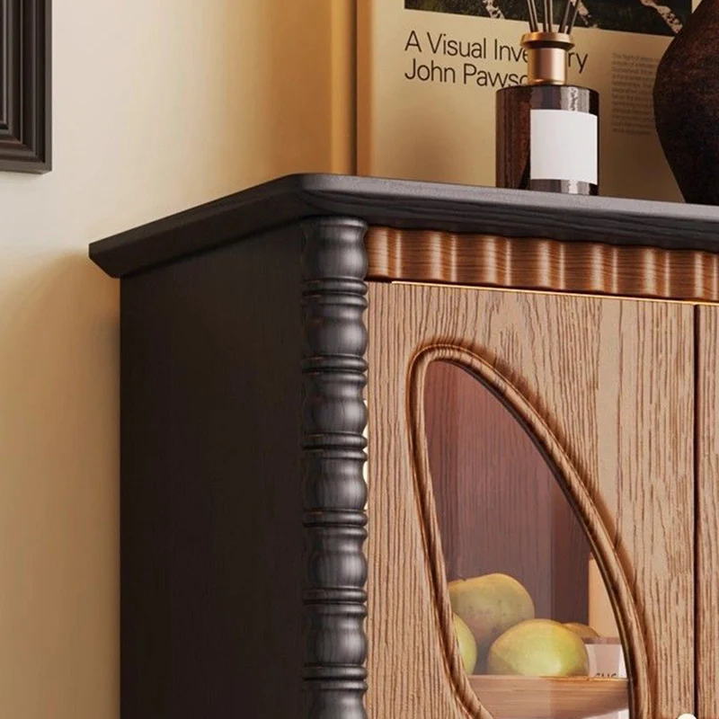 Traditional French Ash Wood Glass Butterfly Rounded Rectangular TV Stand 2-Drawer For Living Room