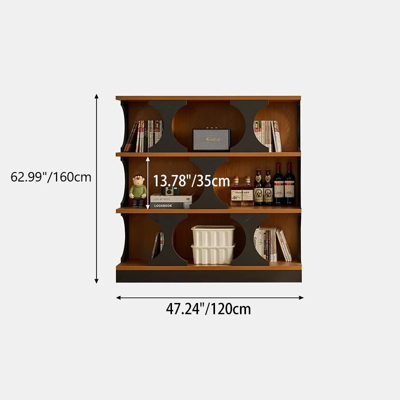 Traditional French Engineered Wood Curved Square Storage Shelf 3-Tier For Living Room