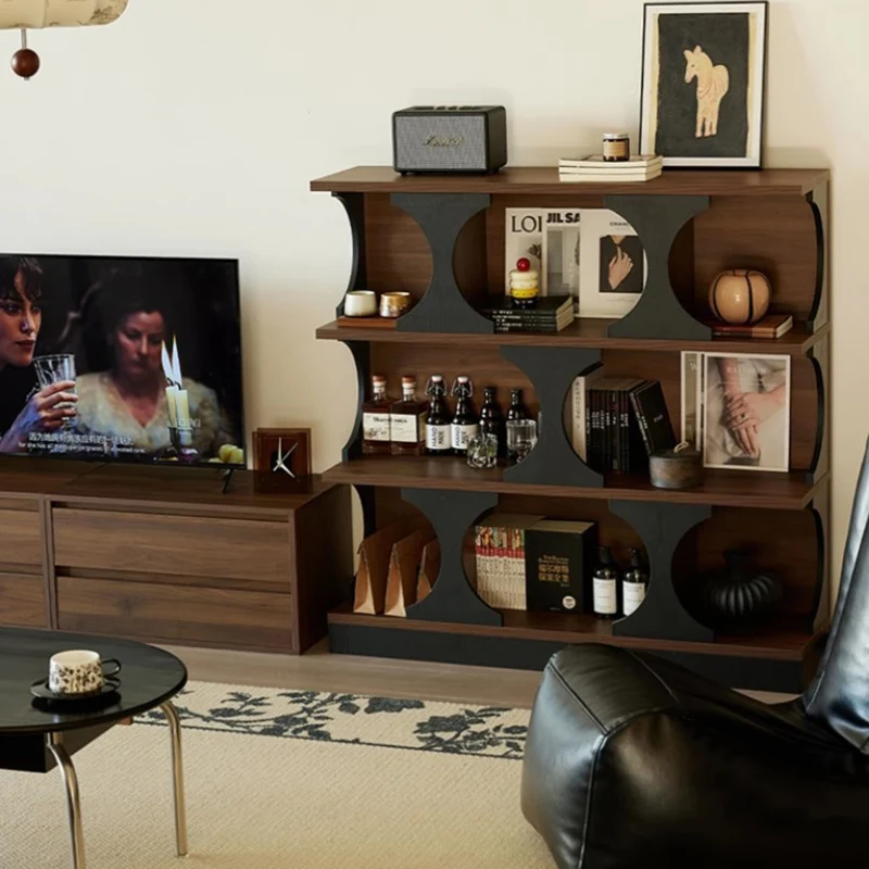 Traditional French Engineered Wood Curved Square Storage Shelf 3-Tier For Living Room