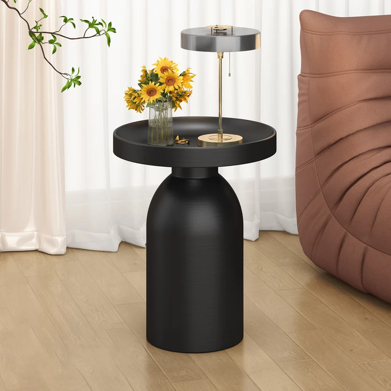Contemporary Nordic Round Cylindrical Carbon Steel Side Table 1 Tier For Living Room