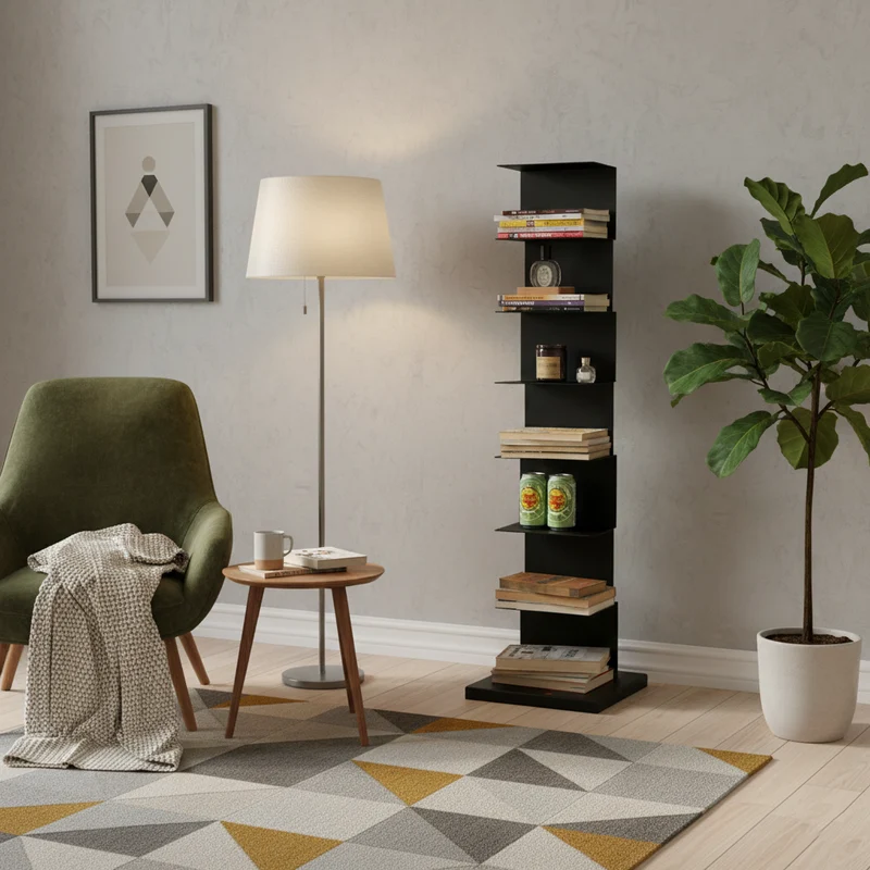 Modern Minimalist Iron Rectangular Floor Standing Bookshelf 6/7-Tier For Living Room & Home Office & Bedroom Storage
