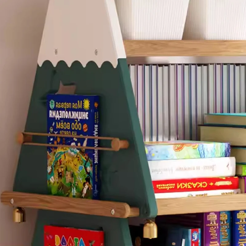 Contemporary Creative Triangle Christmas Tree-Shaped Red Oak Solid Wood ABS Christmas Bookshelf 4-Tier For Bedroom & Living Room
