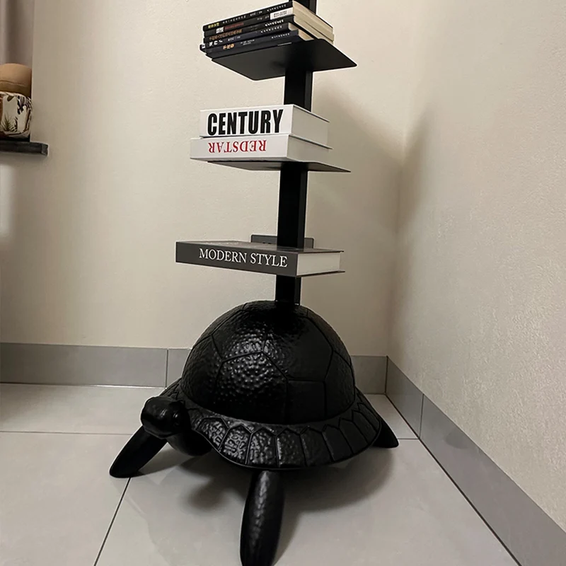 Contemporary Creative Round Turtle-Shaped Carbon Steel Bookshelf 4-Tier For Living Room
