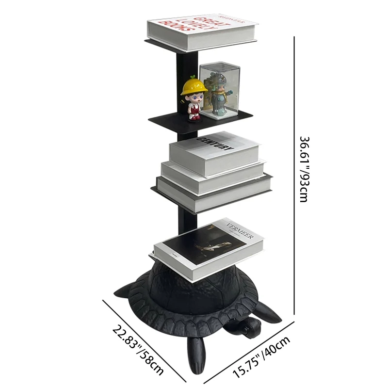 Contemporary Creative Round Turtle-Shaped Carbon Steel Bookshelf 4-Tier For Living Room
