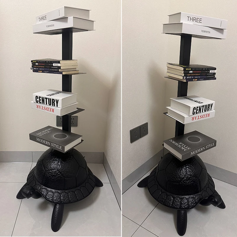 Contemporary Creative Round Turtle-Shaped Carbon Steel Bookshelf 4-Tier For Living Room