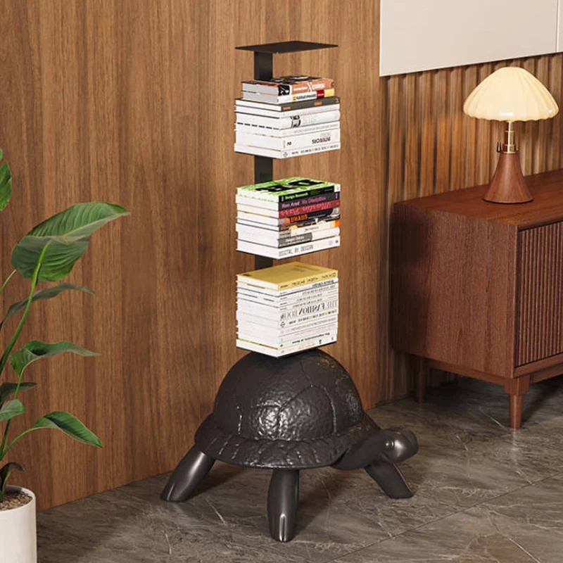 Contemporary Creative Round Turtle-Shaped Carbon Steel Bookshelf 4-Tier For Living Room