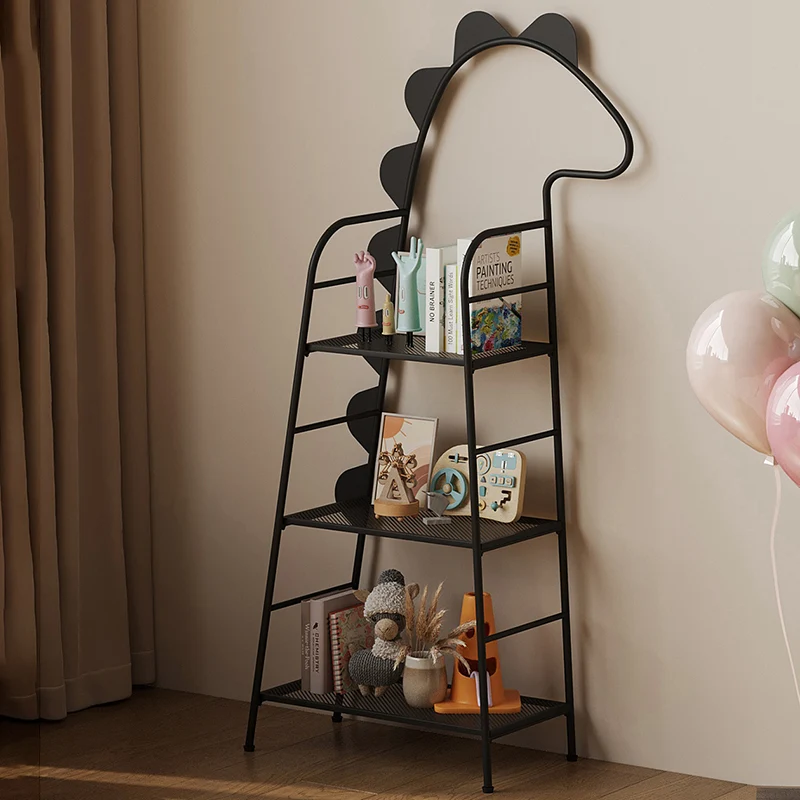 Contemporary Creative Rectangular Dinosaur-Shaped Iron Kids Storage Bookshelf 3-Tier For Living Room & Bedroom
