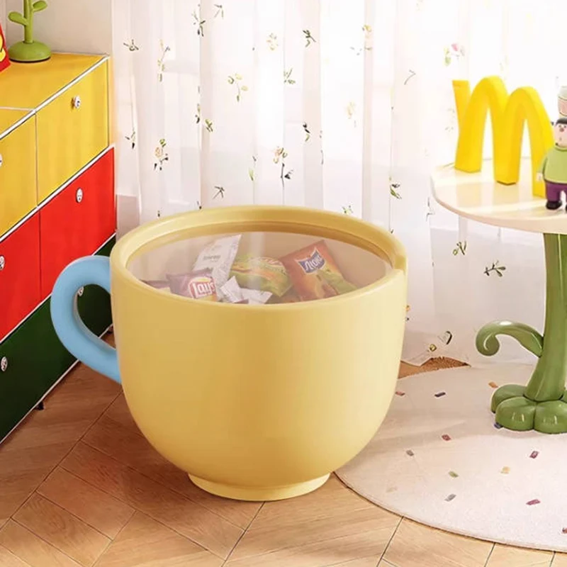 Contemporary Creative Round Resin Tempered Glass Coffee Cup-Shaped Kids Storage Side Table 1-Cabinet For Living Room