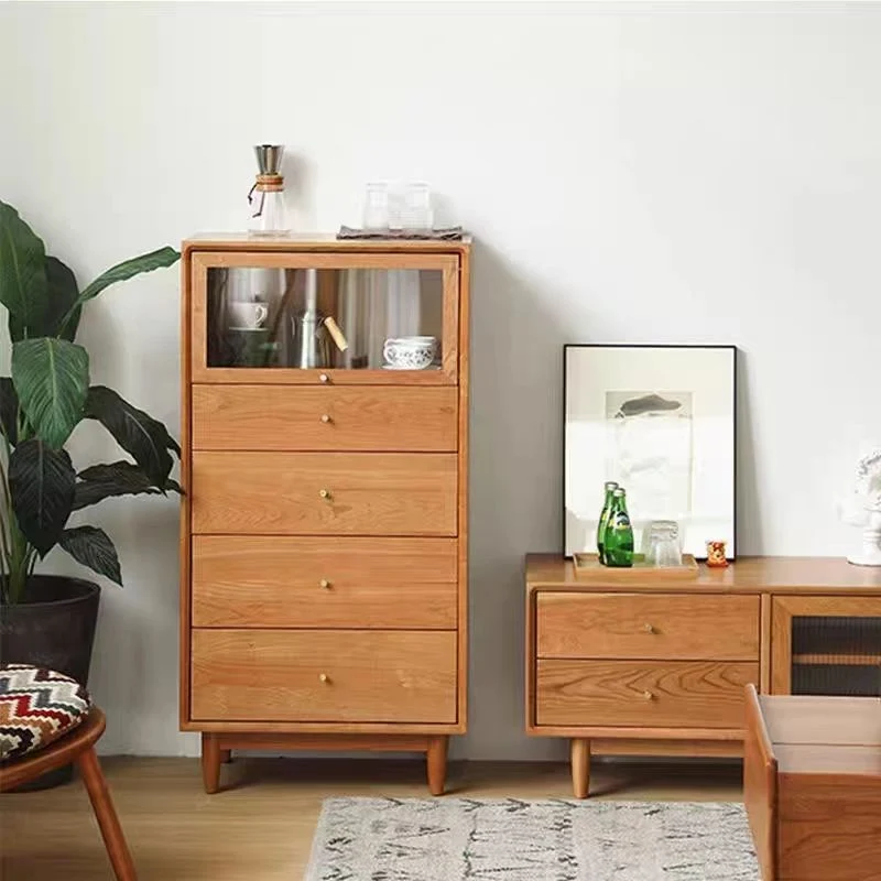 Modern Minimalist Trapezoid Pine Wood Plywood Large Capacity Sideboard 4-Drawer For Dining Room