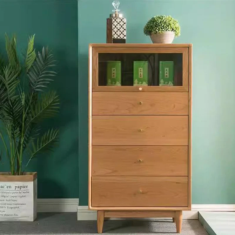 Modern Minimalist Trapezoid Pine Wood Plywood Large Capacity Sideboard 4-Drawer For Dining Room