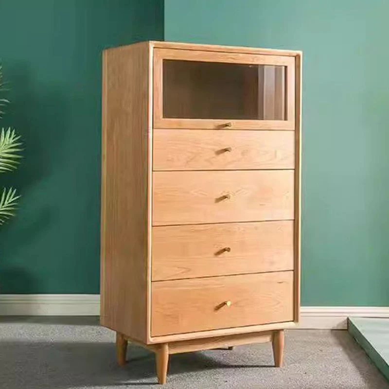 Modern Minimalist Trapezoid Pine Wood Plywood Large Capacity Sideboard 4-Drawer For Dining Room