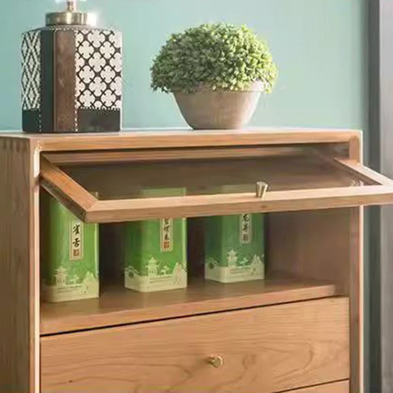 Modern Minimalist Trapezoid Pine Wood Plywood Large Capacity Sideboard 4-Drawer For Dining Room