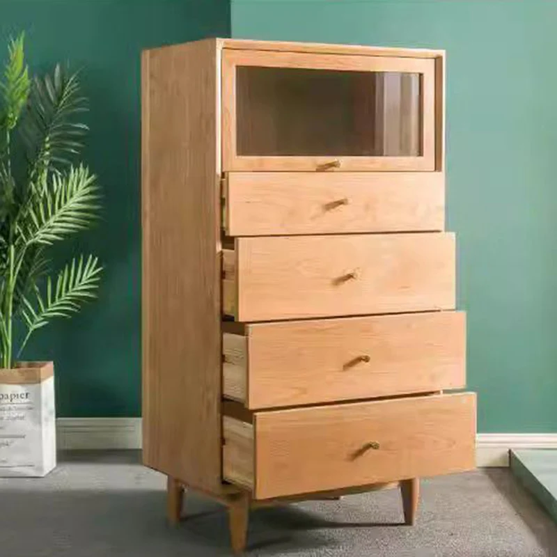 Modern Minimalist Trapezoid Pine Wood Plywood Large Capacity Sideboard 4-Drawer For Dining Room
