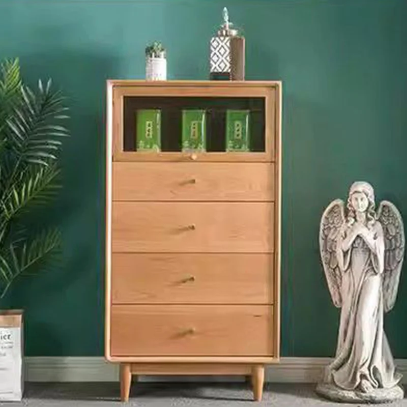 Modern Minimalist Trapezoid Pine Wood Plywood Large Capacity Sideboard 4-Drawer For Dining Room