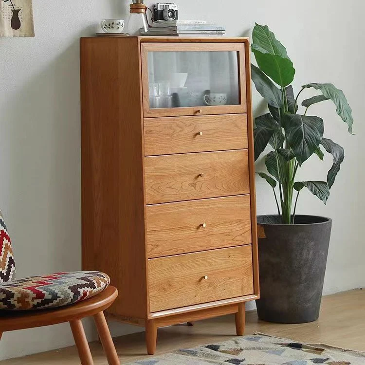 Modern Minimalist Trapezoid Pine Wood Plywood Large Capacity Sideboard 4-Drawer For Dining Room