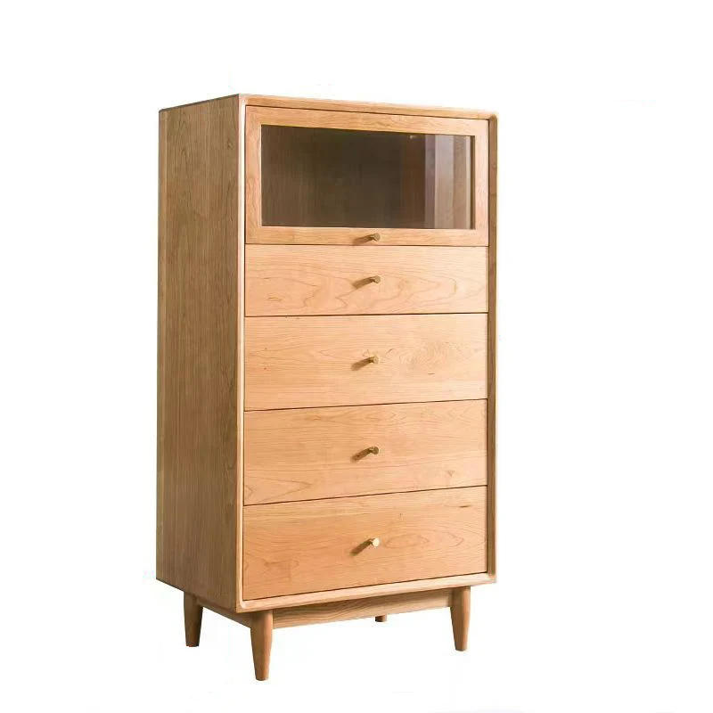 Modern Minimalist Trapezoid Pine Wood Plywood Large Capacity Sideboard 4-Drawer For Dining Room