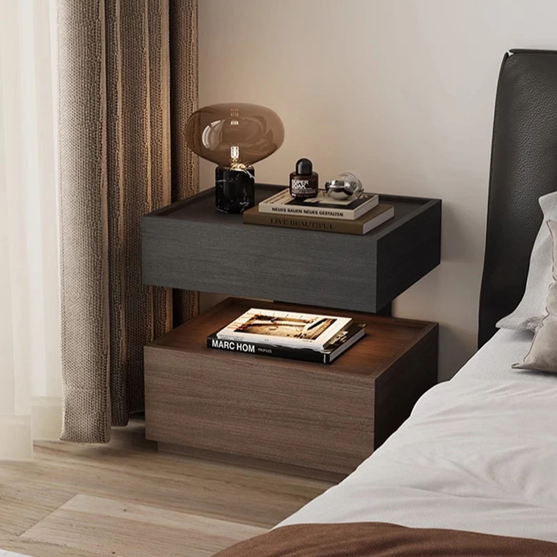 Modern Minimalist Rectangular Plywood Steel Nightstand 2-Drawer For Bedroom