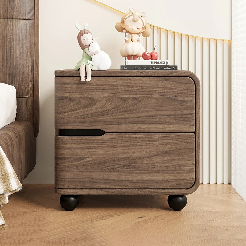 Modern Minimalist Rectangular Solid Wood Cat Paw Leather Carbon Steel Nightstand 2-Drawer For Bedroom