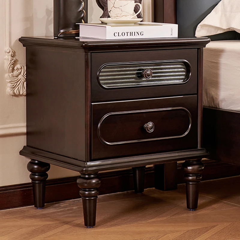 Traditional Vintage Rectangular Mahogany Rubberwood Multi-Layer Plywood Nightstand 2-Drawer For Bedroom