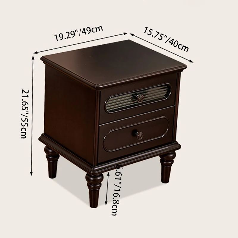 Traditional Vintage Rectangular Mahogany Rubberwood Multi-Layer Plywood Nightstand 2-Drawer For Bedroom