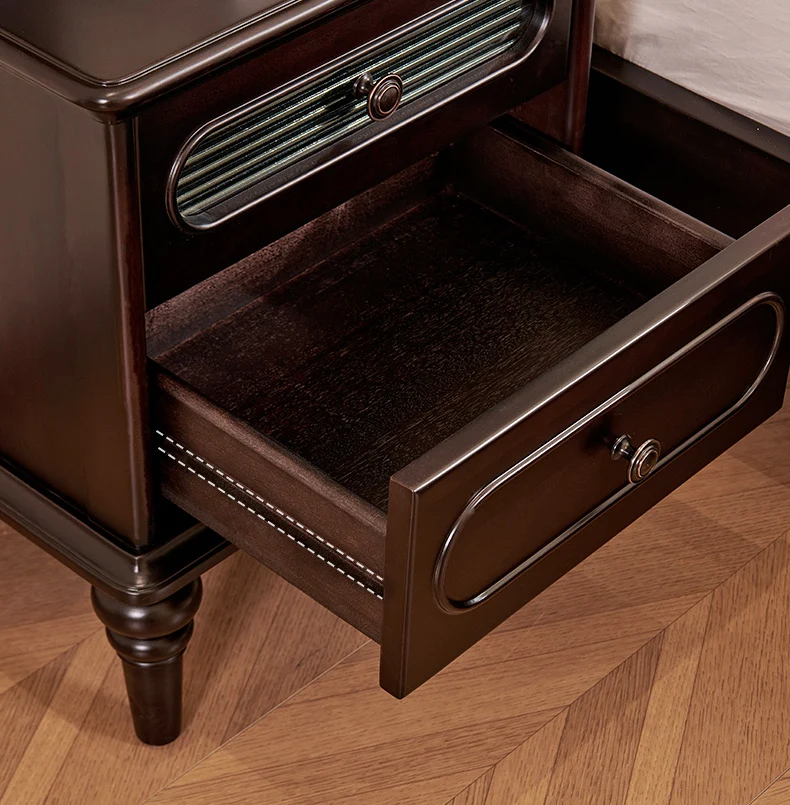Traditional Vintage Rectangular Mahogany Rubberwood Multi-Layer Plywood Nightstand 2-Drawer For Bedroom