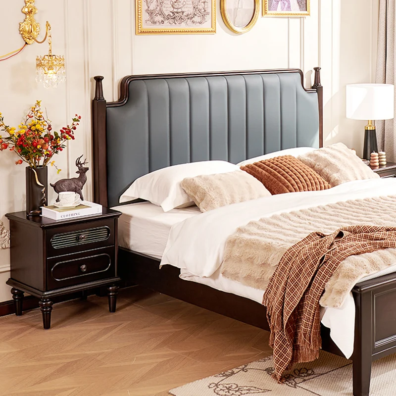 Traditional Vintage Rectangular Mahogany Rubberwood Multi-Layer Plywood Nightstand 2-Drawer For Bedroom