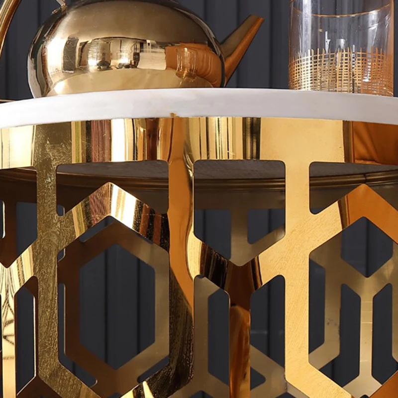 Contemporary Luxury Cylindrical Marble Stainless Steel Side Table 1-Storage For Living Room