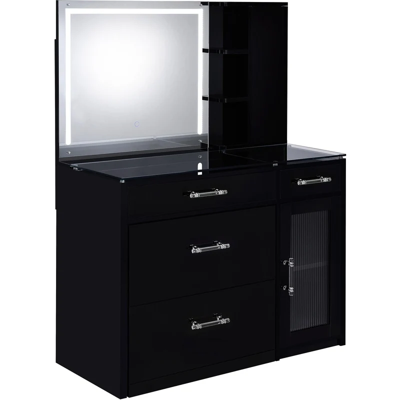 Coaster Furniture Flora 930219 2-drawer Vanity Set with LED Mirror - Black High Gloss