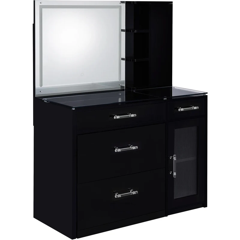 Coaster Furniture Flora 930219 2-drawer Vanity Set with LED Mirror - Black High Gloss