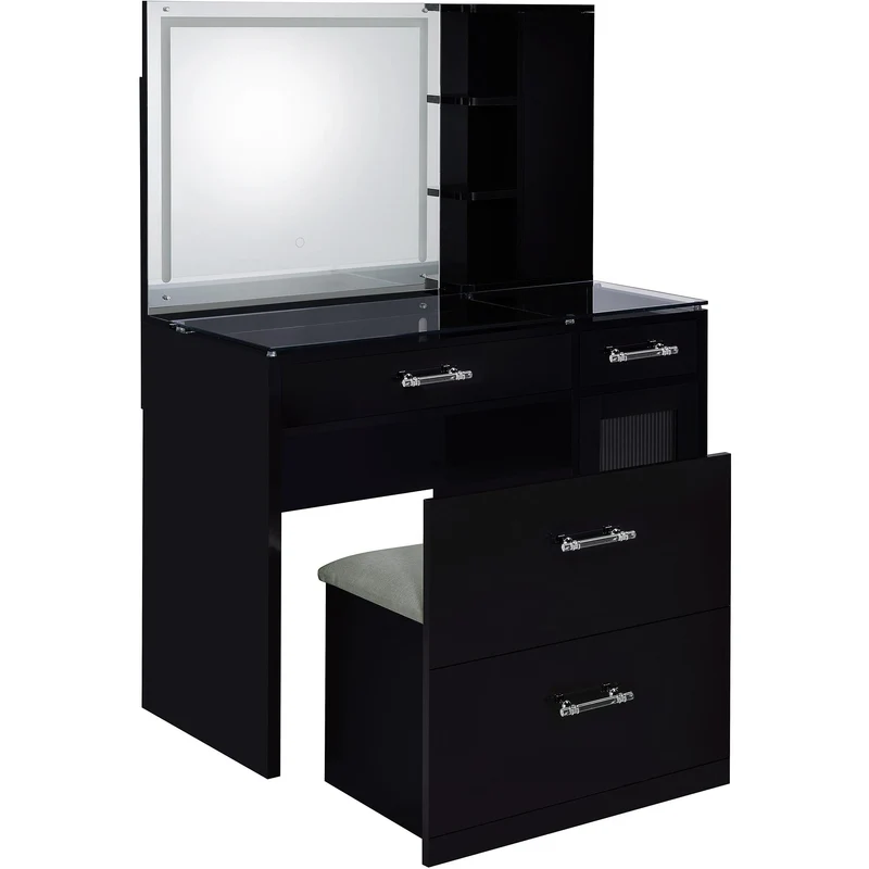 Coaster Furniture Flora 930219 2-drawer Vanity Set with LED Mirror - Black High Gloss