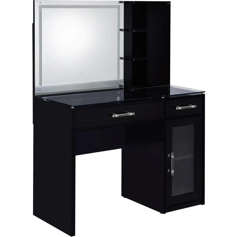 Coaster Furniture Flora 930219 2-drawer Vanity Set with LED Mirror - Black High Gloss