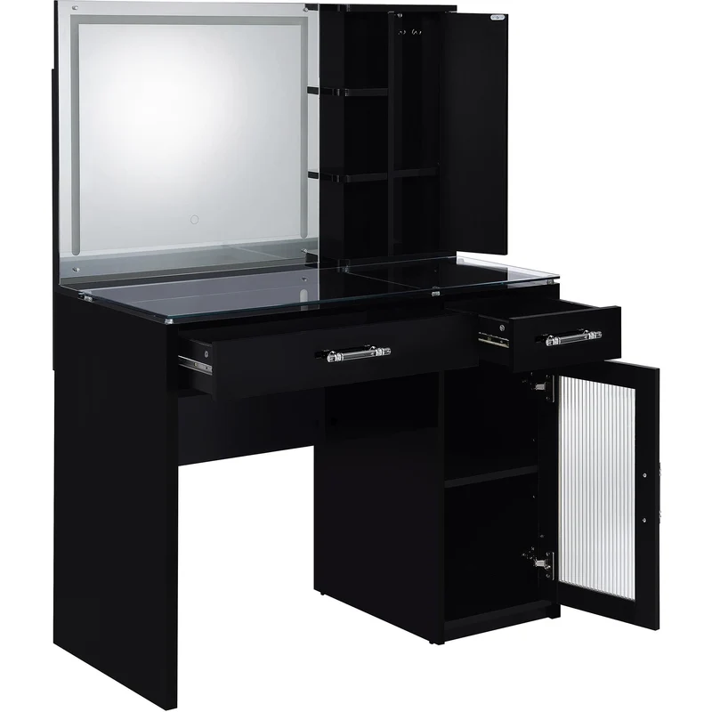 Coaster Furniture Flora 930219 2-drawer Vanity Set with LED Mirror - Black High Gloss