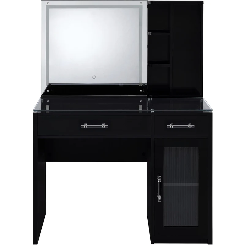 Coaster Furniture Flora 930219 2-drawer Vanity Set with LED Mirror - Black High Gloss
