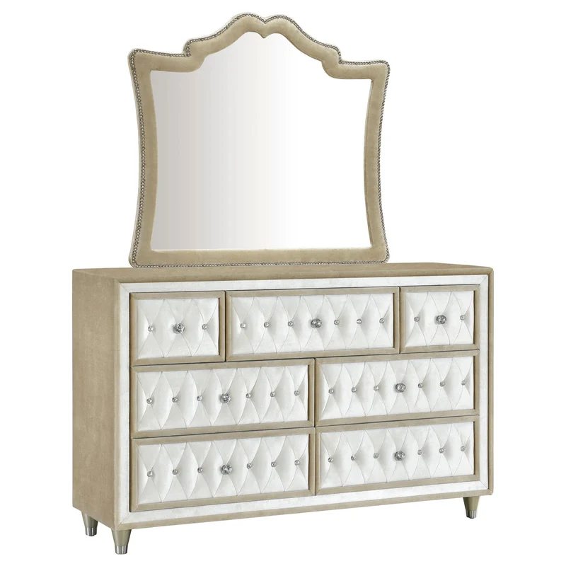 Coaster Furniture Antonella 223523M 7-Drawer Upholstered Dresser with Mirror - Ivory