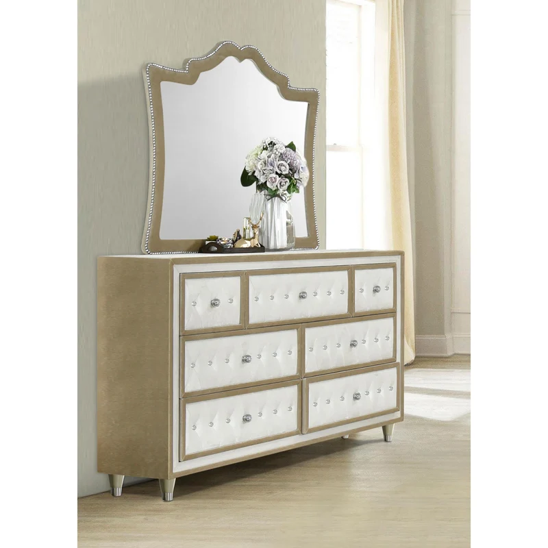 Coaster Furniture Antonella 223523M 7-Drawer Upholstered Dresser with Mirror - Ivory