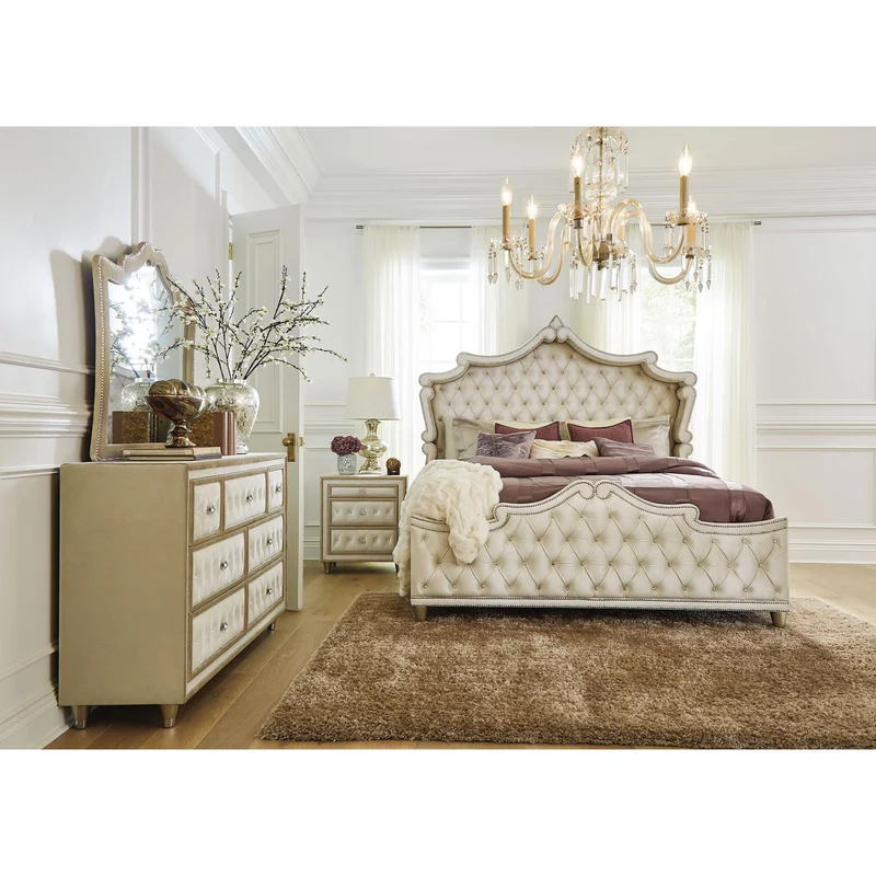 Coaster Furniture Antonella 223523M 7-Drawer Upholstered Dresser with Mirror - Ivory