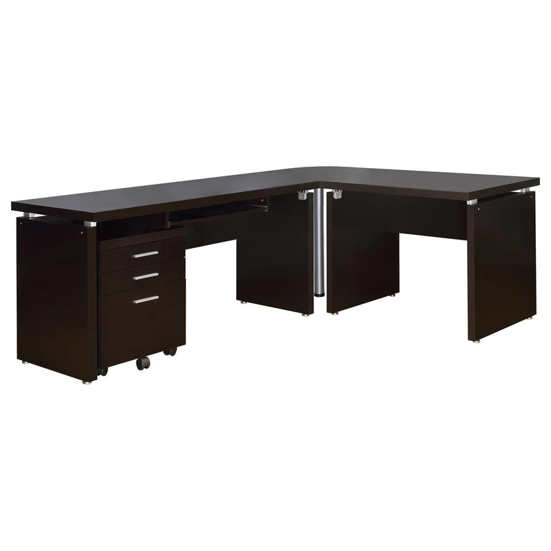 Coaster Furniture Skylar 800891-S4 2-Piece Home Office Set L-Shape Desk With File Cabinet - Cappuccino