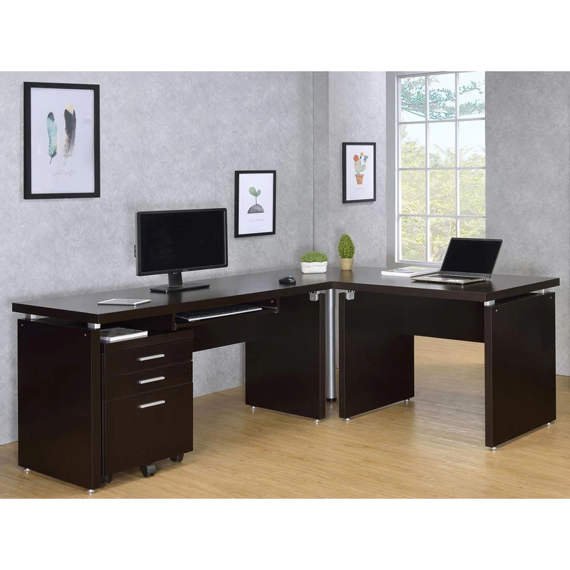 Coaster Furniture Skylar 800891-S4 2-Piece Home Office Set L-Shape Desk With File Cabinet - Cappuccino