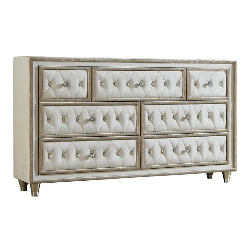 Coaster Furniture Antonella 223523 7-Drawer Upholstered Dresser - Ivory and Camel