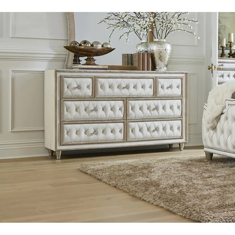 Coaster Furniture Antonella 223523 7-Drawer Upholstered Dresser - Ivory and Camel