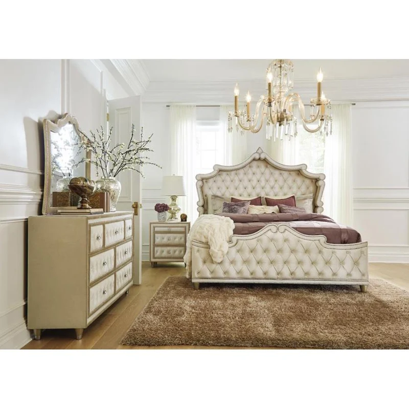Coaster Furniture Antonella 223523 7-Drawer Upholstered Dresser - Ivory and Camel