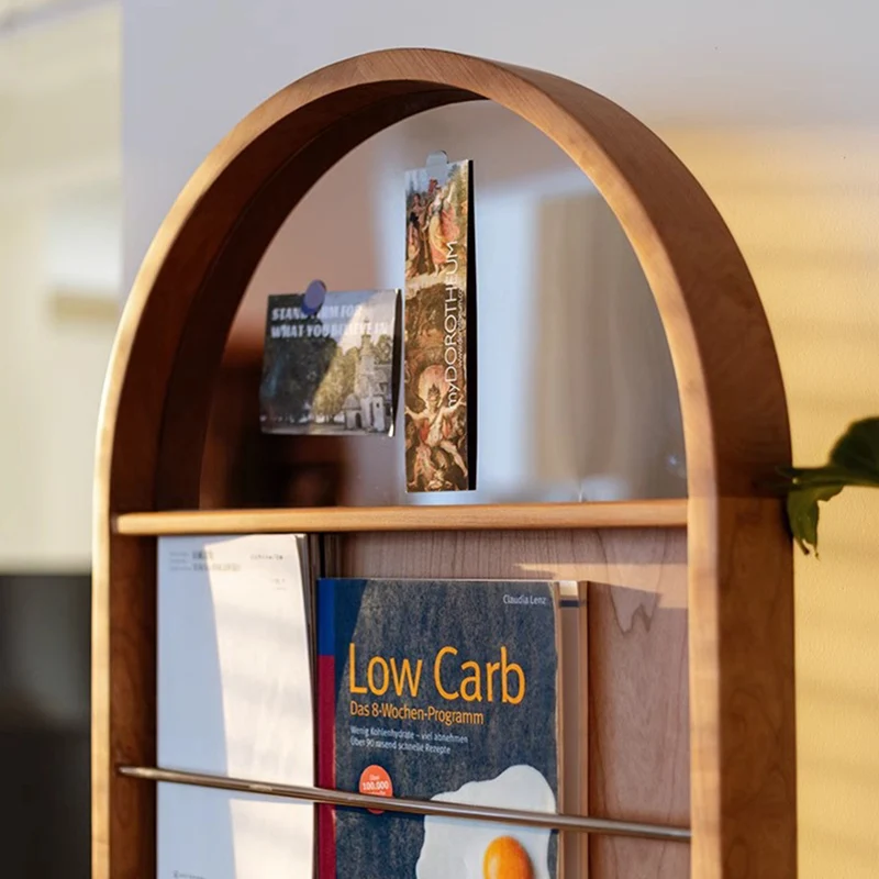 Modern Minimalist Arched Stainless Steel North American Cherry Wood Black Walnut Wood Multi-Layer Plywood Glass Full-Length Mirror 4-Tier For Bedroom