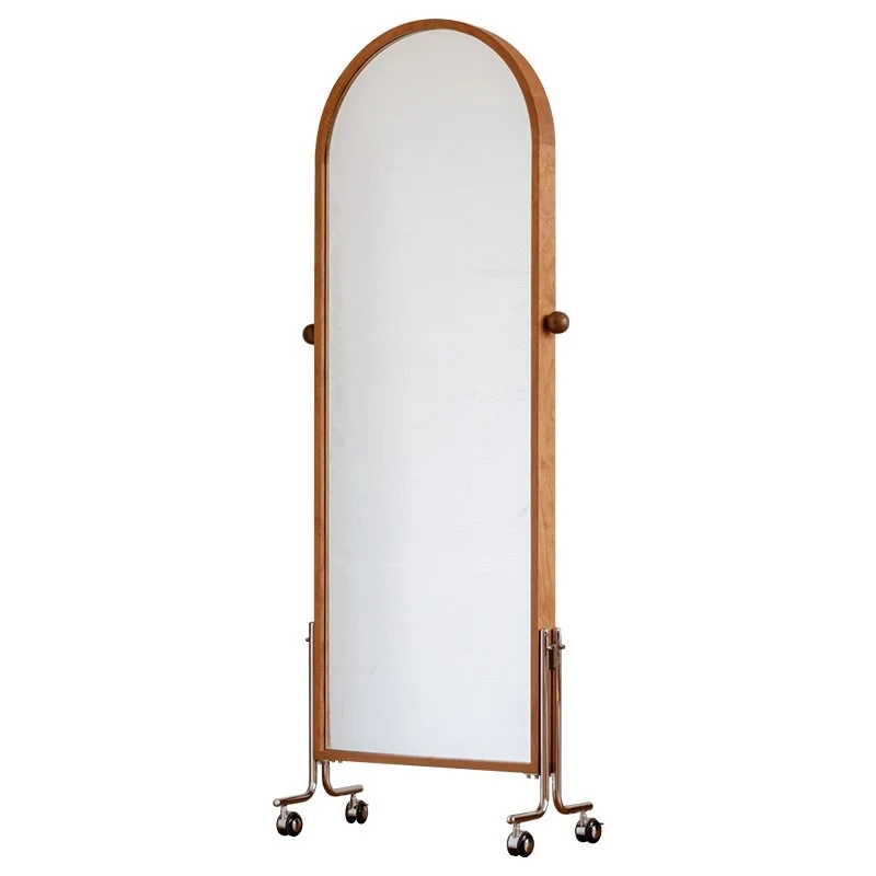 Modern Minimalist Arched Stainless Steel North American Cherry Wood Black Walnut Wood Multi-Layer Plywood Glass Full-Length Mirror 4-Tier For Bedroom