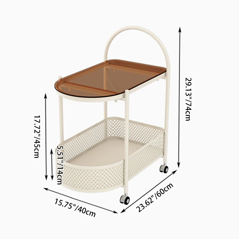 Modern Minimalist Arched Carbon Steel Tempered Glass Side Table 2-Tier For Living Room