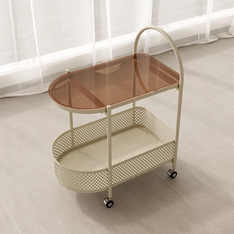 Modern Minimalist Arched Carbon Steel Tempered Glass Side Table 2-Tier For Living Room