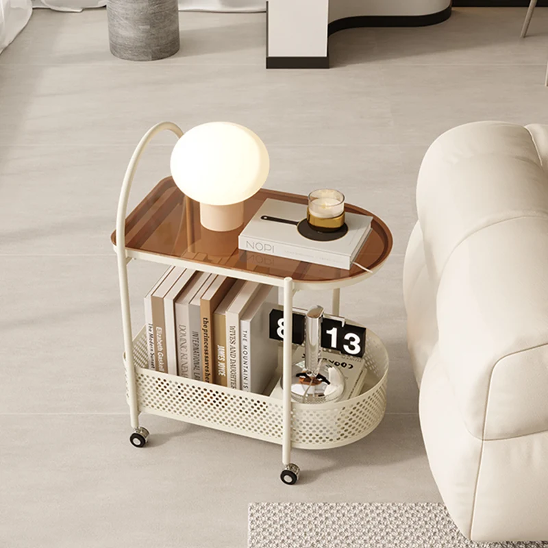 Modern Minimalist Arched Carbon Steel Tempered Glass Side Table 2-Tier For Living Room