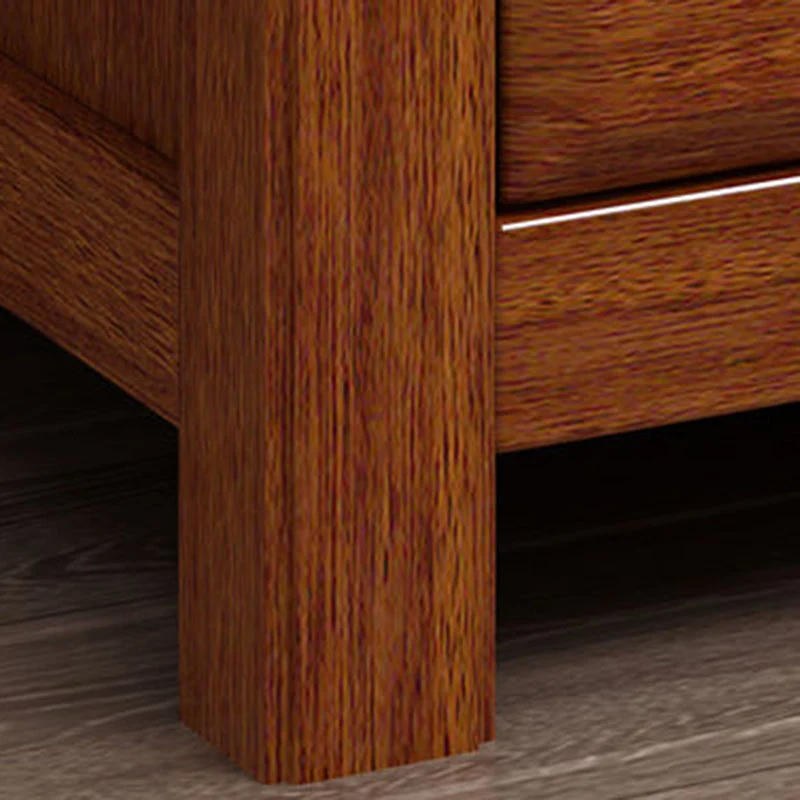 Traditional Chinese Walnut Wood Metal Rounded Square Nightstand 2-Drawer For Bedroom